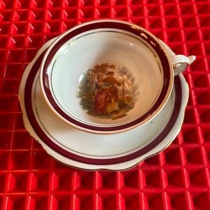ANTIQUE MAROON & GOLD VICTORIAN STYLE TEACUP & SAUCER